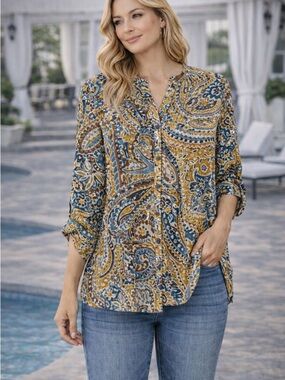 Charter Club Paisley Print Blouse 3/4 Sleeve Top Women’s Size 12P